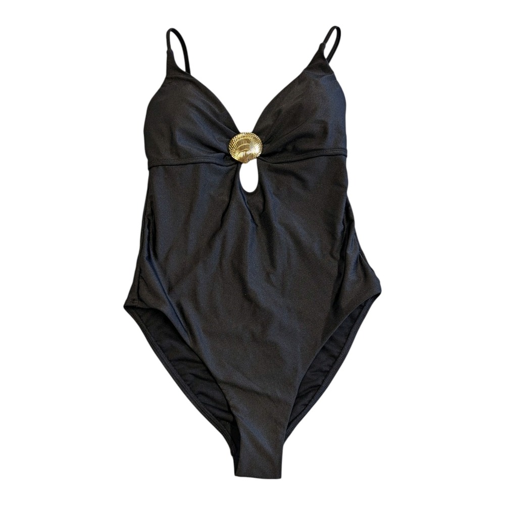 S-11 Metallic Shell Hardware High Leg‎ Cheeky Swimsuit - Shade & Shore Black L